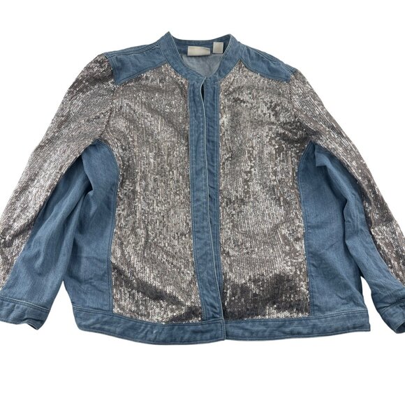 Chico's Denim & Sequin Jacket Size 2 Large Stretch - Picture 1 of 6